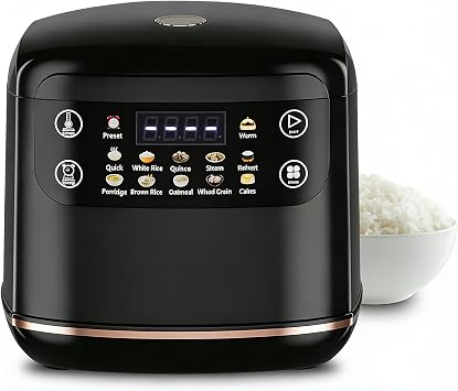 Portable Digital Rice Cooker, 6-Cup Uncooked/12-Cup Cooked Small Rice Maker with Steaming Basket, Mini Rice Cooker with 2L Removable Nonstick Inner Pot, 10 Menu Options, Auto Keep Warm, 24 Hour Delay Timer Black