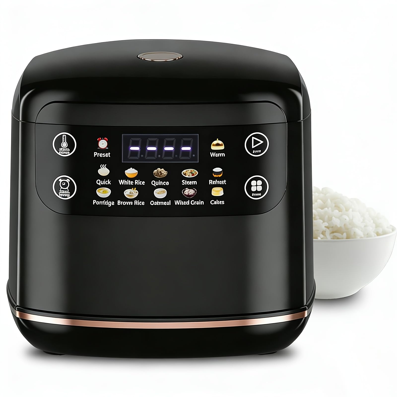 Portable Digital Rice Cooker, 6-Cup (Uncooked)/12-Cup (Cooked) Small Rice Maker with Steaming Basket, Mini Rice Cooker with 2L Removable Nonstick Inner Pot, 10 Menu Options, Auto Keep Warm, 24 Hour Delay Timer (Black)