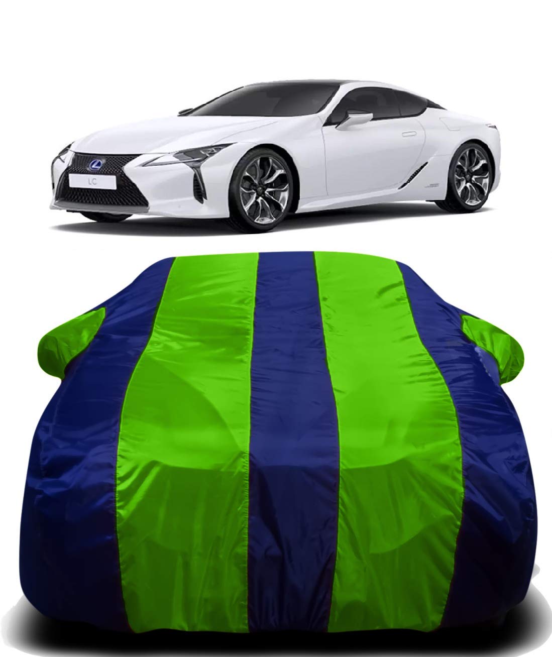 ANTIRO® Prime Quality 190T Imported Fabric Car Cover for Lexus LC with Ultra Surface Body Protection (Green Stripes)