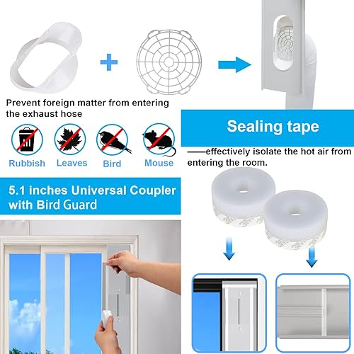 Miniatura 6 de Kit de aire acondicionado portátil para puerta corredera, kit de ventilación de puerta corredera de CA ajustable de 16.9 a 90 pulgadas, con 2 sellos