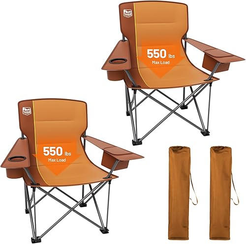 Miniatura 7 de TIMBER RIDGE Silla de campamento plegable de gran tamaño para adultos, soporte resistente de 600 libras con portavasos, bolsillo lateral para