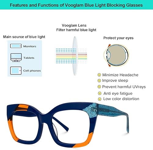 Miniatura 5 de VOOGLAM Elegantes gafas rectangulares con bloqueo de luz azul para mujer, antifatiga ocular, gafas UV Terrie