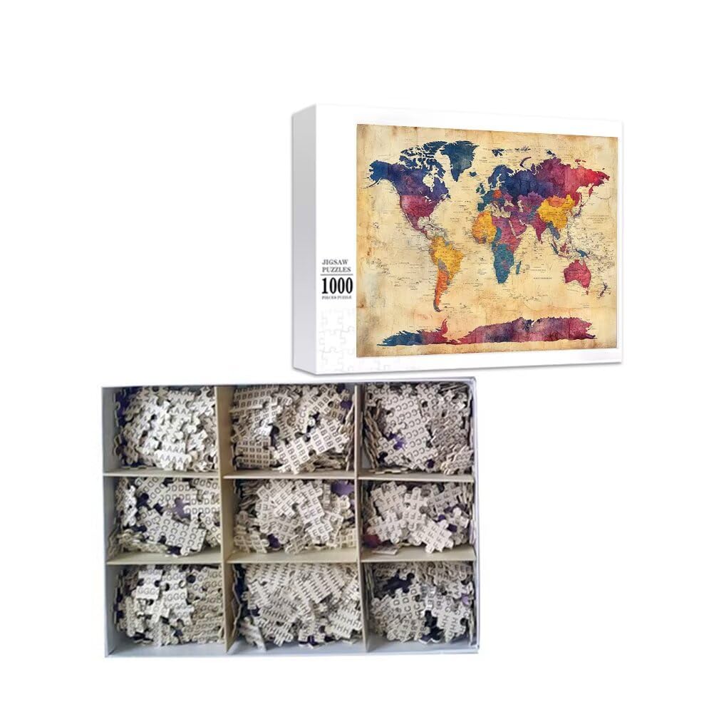 Puzzle retrò Puzzle 1500 Pezzi, Difficili Impossible Puzzle Mappa del mondo Puzzle Grandi Dimensioni per Adulti 87 x 57 cm Bambini 3 4 5 6 7 8 Anni Bambino, Bambina Rilassamento e Intelligence A-3