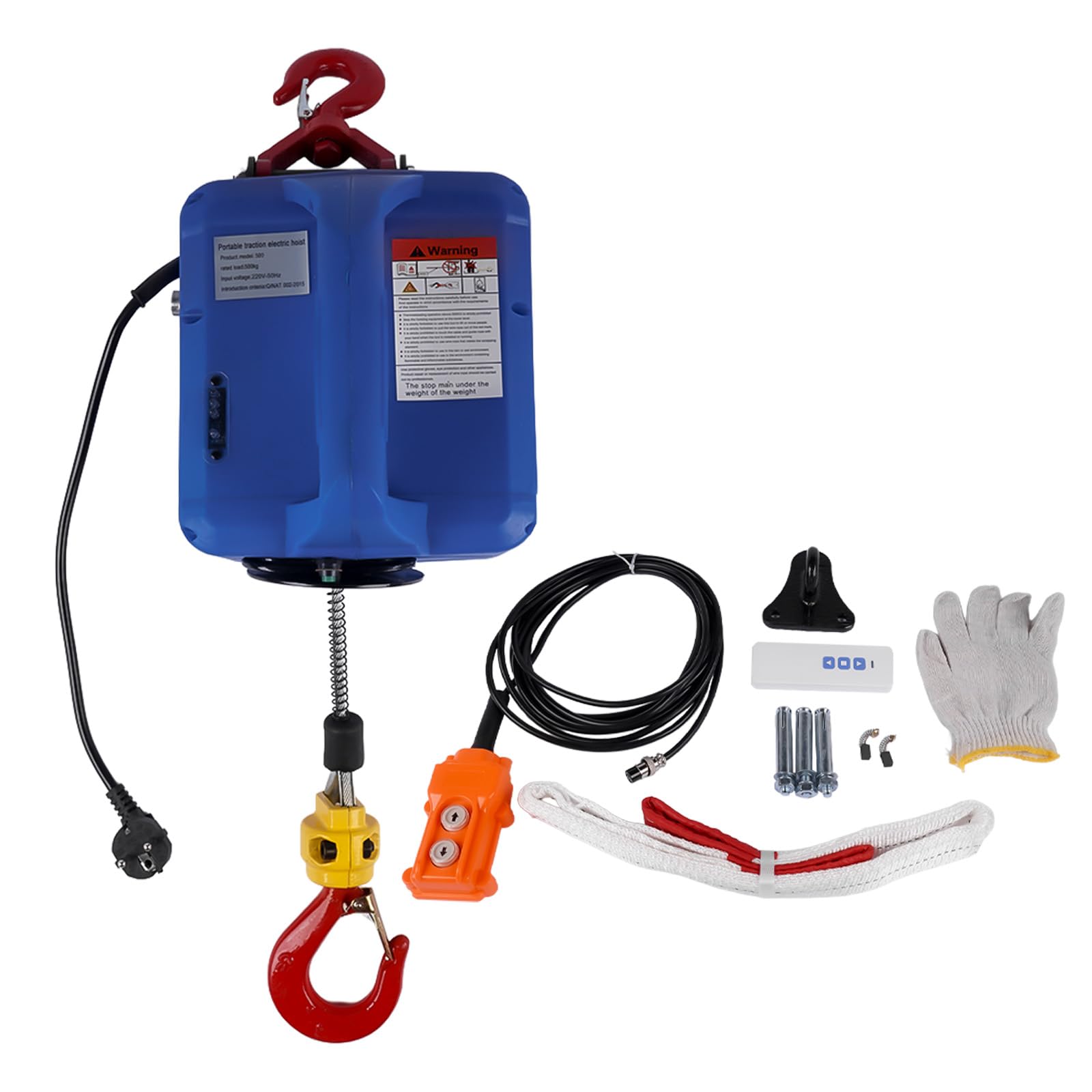 3 in 1 Paranco elettrico 500 kg 1500W Argano Elettrico Portatile con finecorsa a infrarossi migliorato per Garage Magazzini Costruzione Domestica, Blu