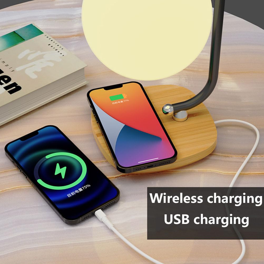 AoLa Lampa stołowa LED 3D Moon z funkcją ładowania Lampa nocna dotykowa do wnętrz 4 kolory Nowoczesna kula z bezprzewodową ładowarką i ładowaniem USB Lampa stołowa Dekoracja stołu Lampka nocna