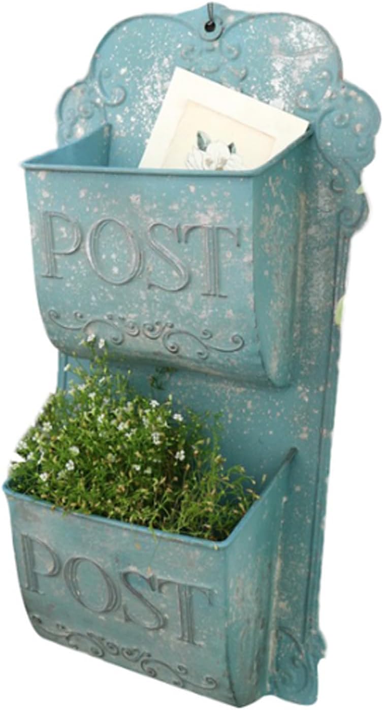 Post Box, Wall Mounted Letterbox, Letter Boxletterbox Metal Letter Box Double Layer Outdoor Wall Mount Mailbox French Rural Style Wind Leaving Message Storage Box Home Decoration mailbox ( Color : Blu