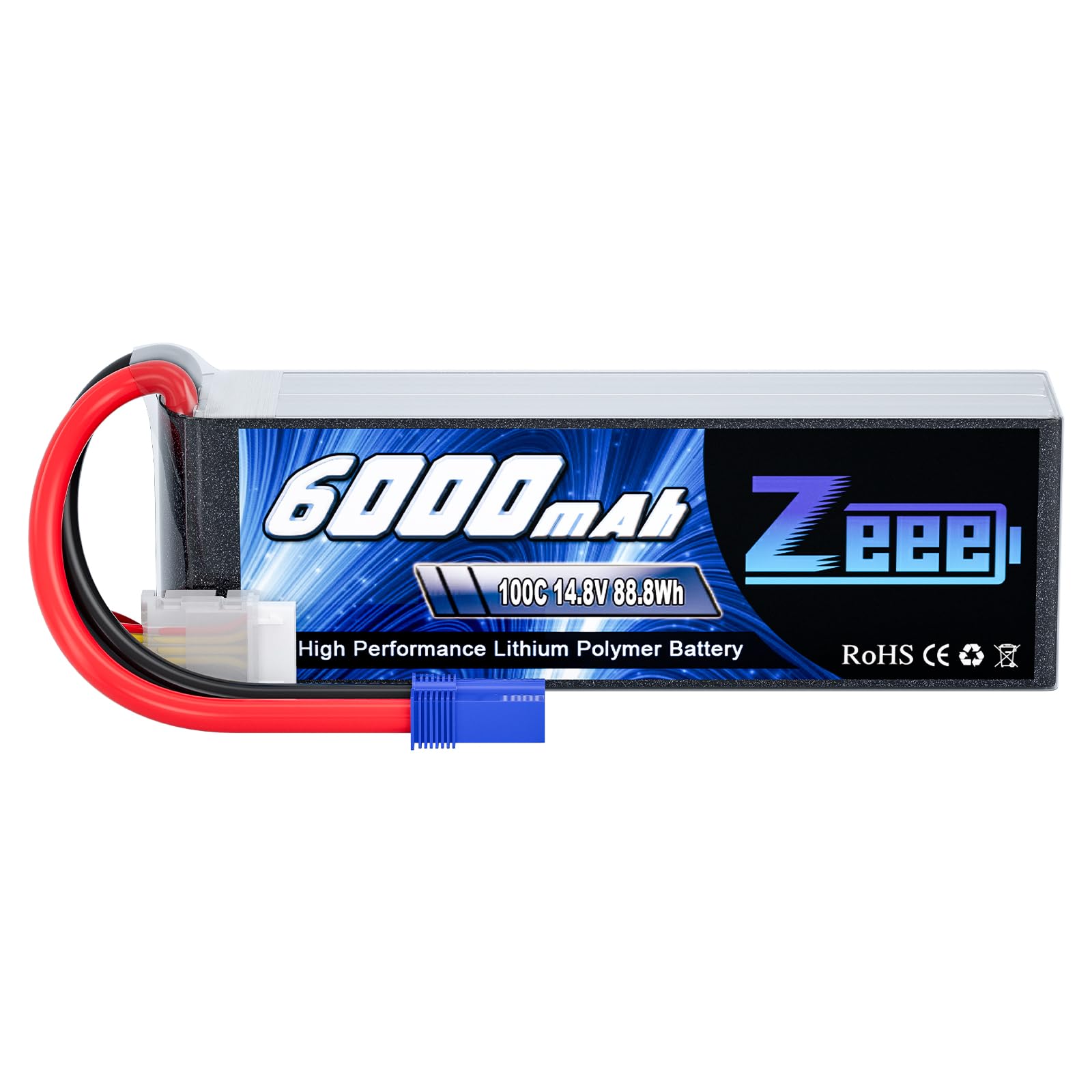 Zeee 4S 6000mAh Lipo Battery 14.8V 100C with EC5 Plug Soft Case for RC Plane Quadcopter Airplane Helicopter RC Car Truck RC Boat