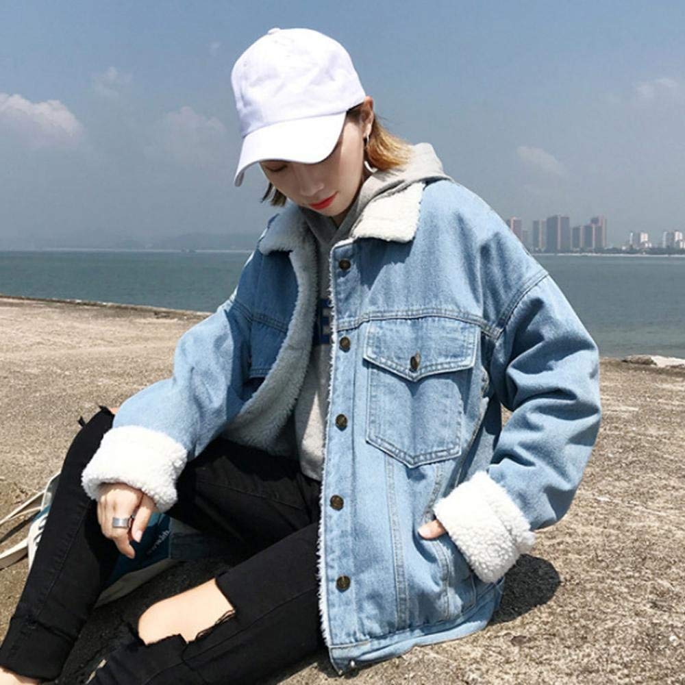 Kurtka dżinsowa damska z długim rękawem z klapą pogrubiony ciepły denim płaszcz zimowy retro vintage moda luźna na co dzień chłopak styl denim odzież wierzchnia płaszcz