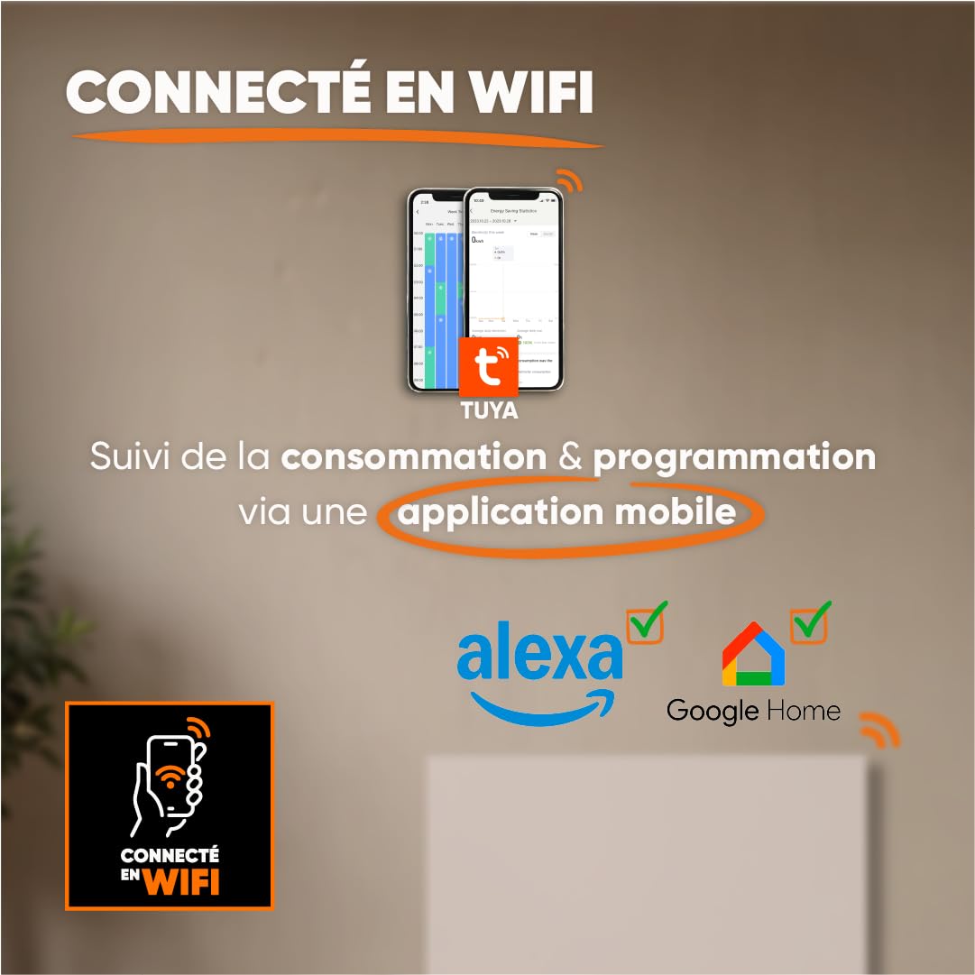 Radiateur électrique fixe connecté WIFI à inertie sèche céramique 2000W Bestherm LESSO CONNECT horizontal blanc