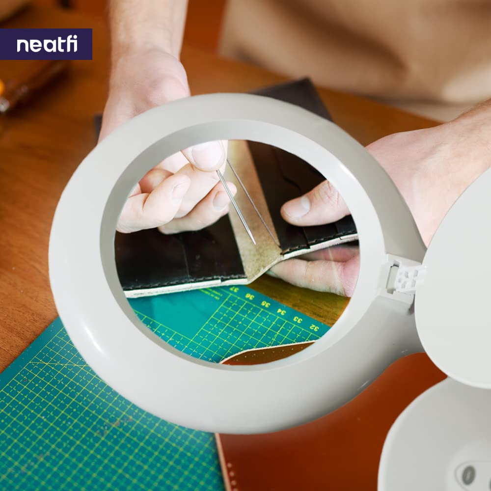 Neatfi Elite Lampa z lupą LED z osłoną przeciwpyłową, przyciemniana, 60 szt. SMD LED, temperatura barwowa 6500K, 20 000 godzin znamionowy czas eksploatacji Idealna do domu (12.7 CM, Biały)