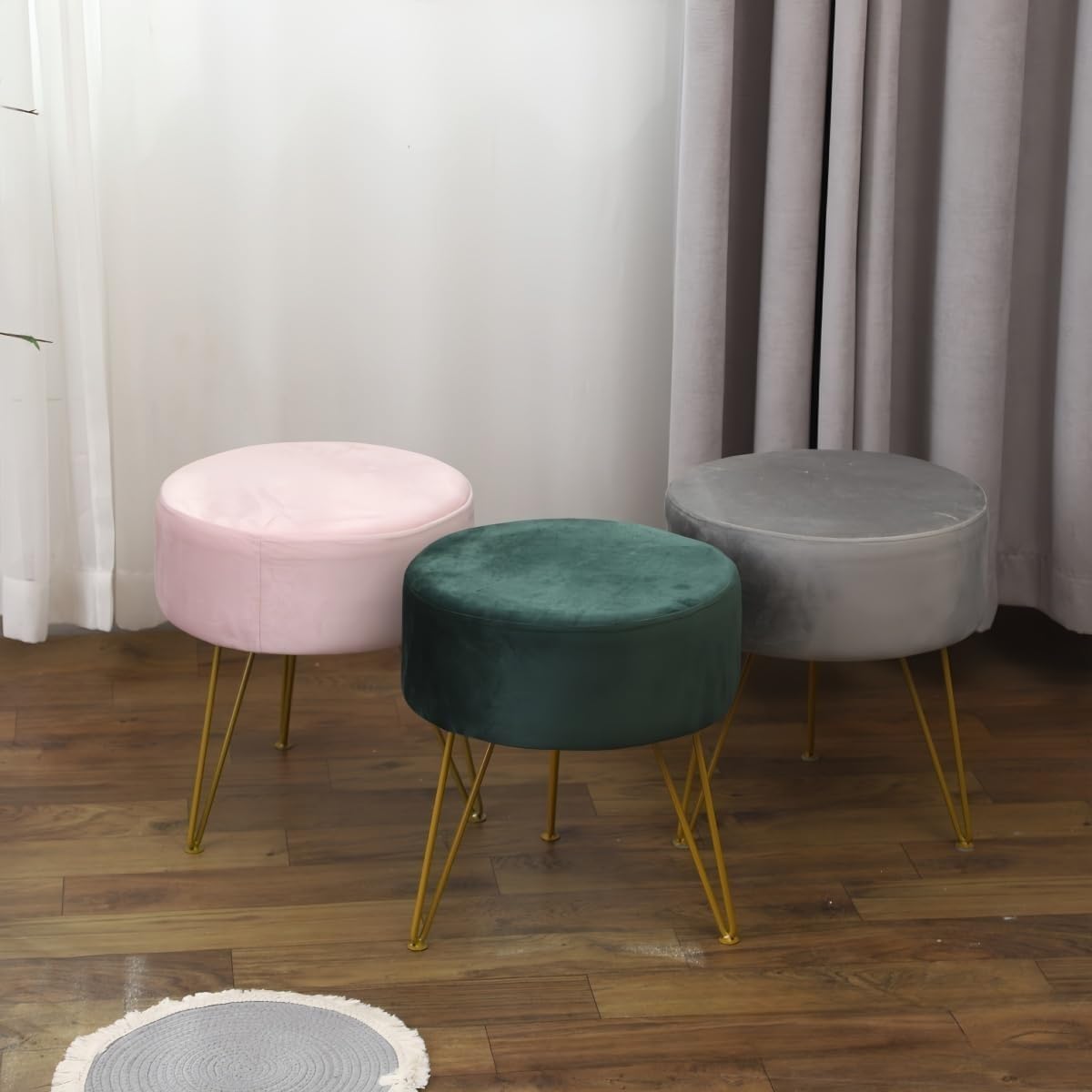 Danussi収納 ベルベット 丸椅子 足置き チェア 化粧 玄関 リビング/玄関/化粧用 (レッド)