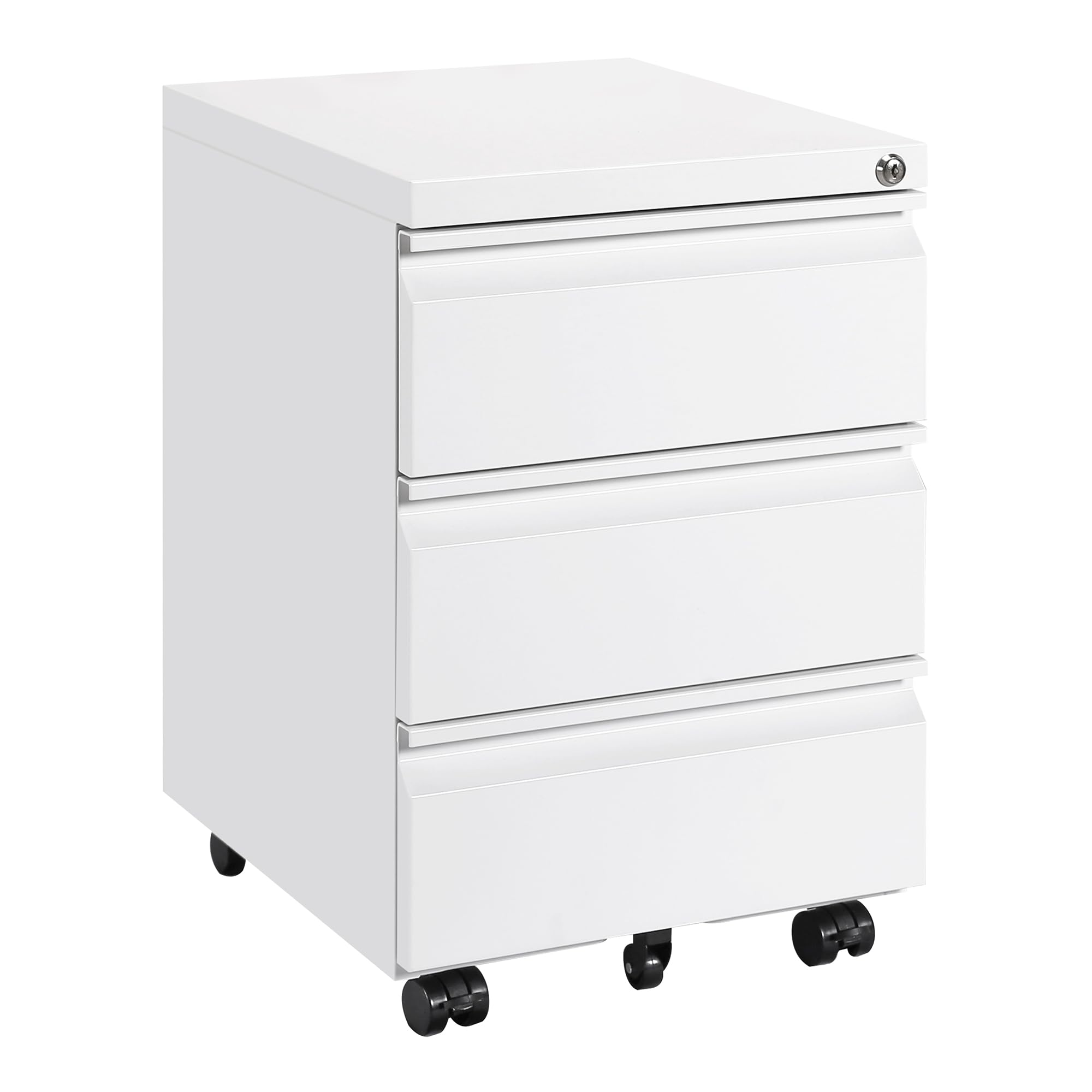 Cajonera móvil, Archivador Metálico con Cerradura, 4 Llaves, 3 Cajones, Premontado, para Oficina, Oficina en Casa, Blanco