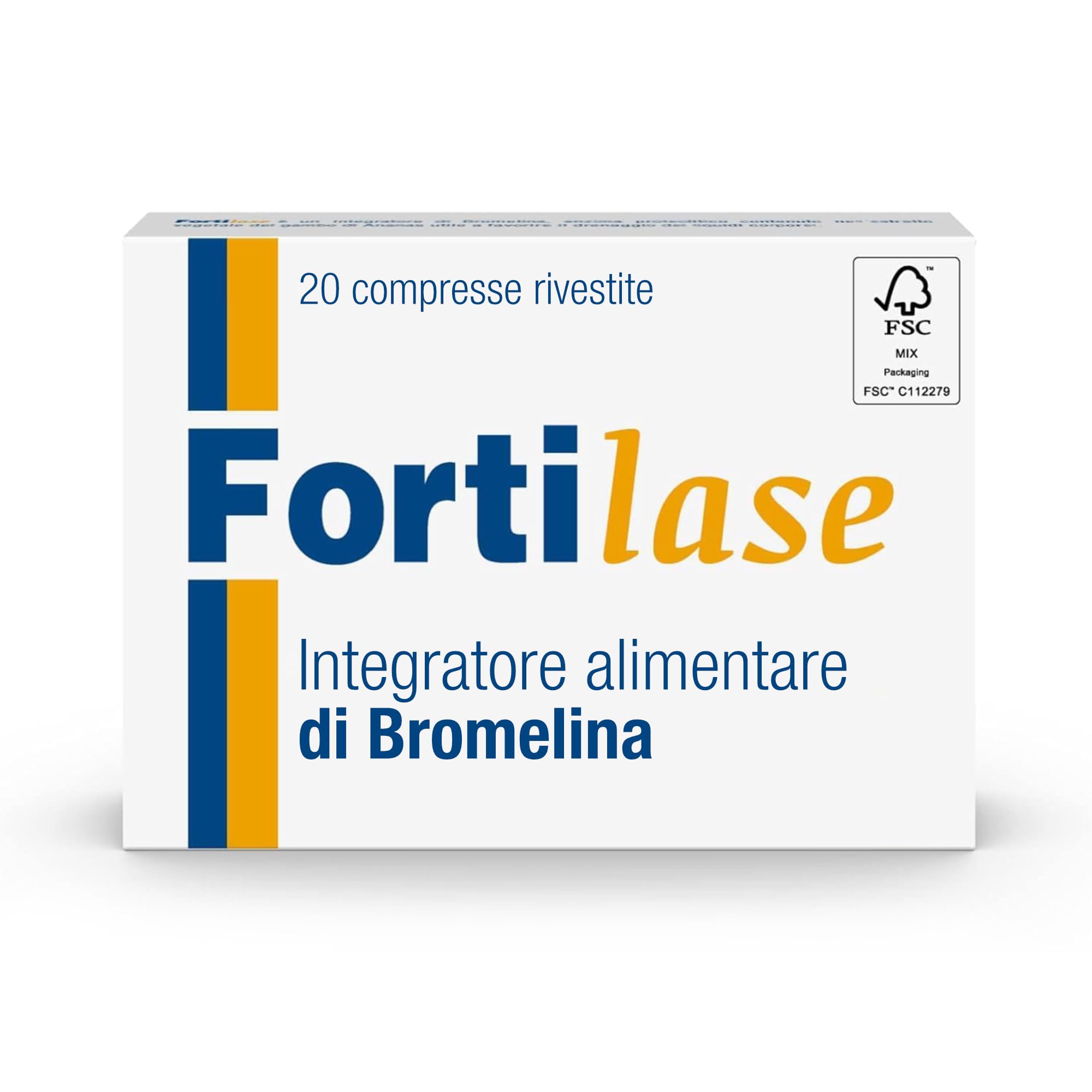 Fortilase, 20 Tablets, Bromelain Food Supplement, Anti-Cellulite and Anti-Inflammatory, Stimulates Lymphatic Drainage