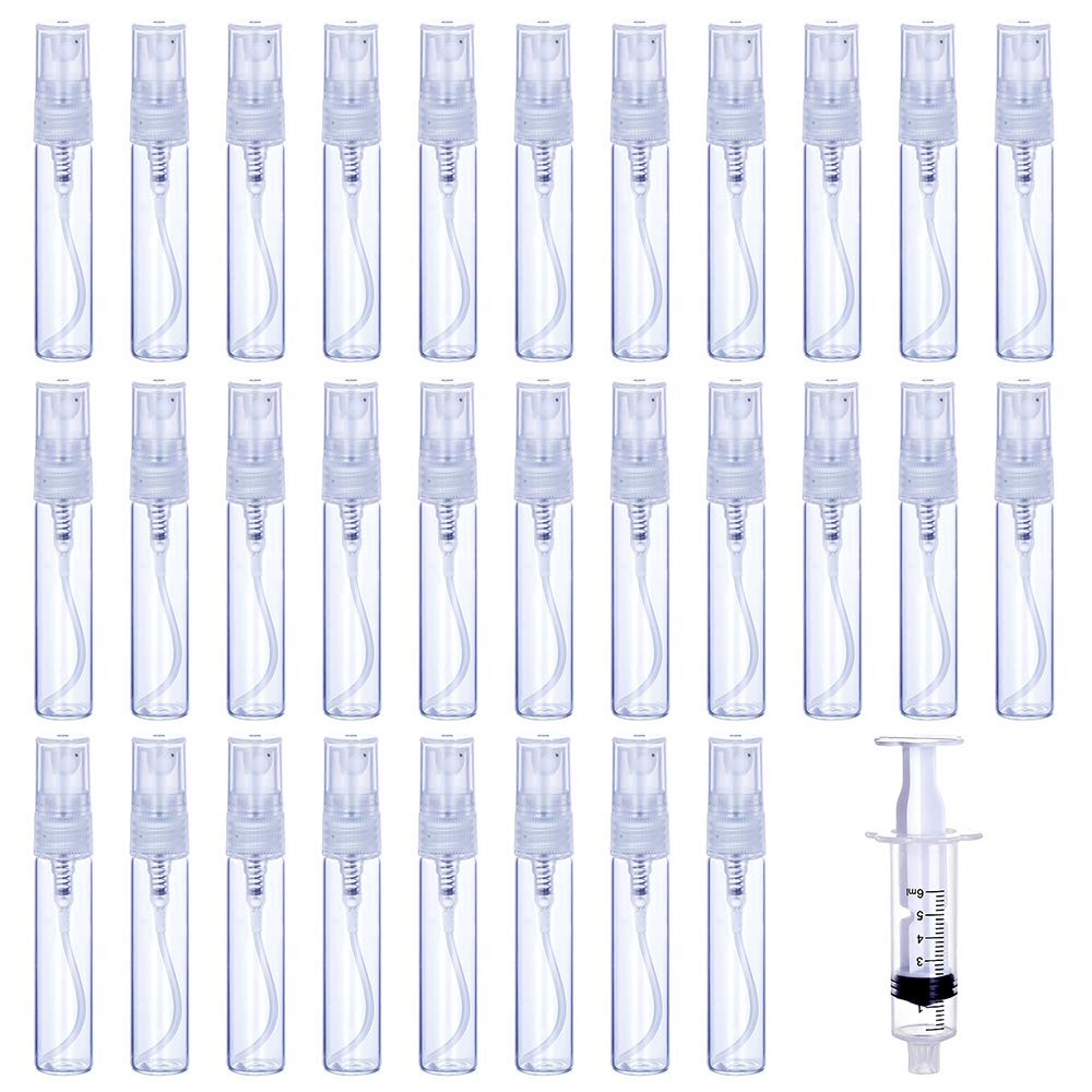 30Pcs 5ml/0.17Oz Portable Mini Refillable Clear Glass Empty Sprayer Perfume Bottles Cosmetic Atomizers Spray Bottle Container for Travel Party Must Makeup Tool (30Pcs 5ml Glass Perfume Bottles)