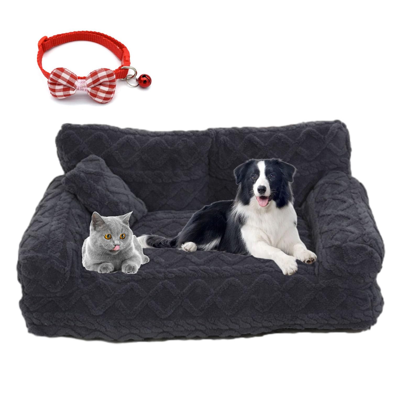 Plush Calming Dog Sofa Bed with Removable Washable Cover, Anti-Slip Bottom, for Small to Large Dogs and Cats (Dark Gray, L:65 * 45 * 30cm)