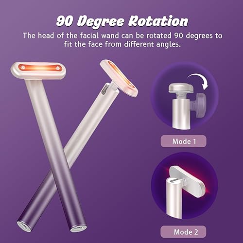 Miniatura 4 de Varita facial, dispositivo facial 4 en 1 con microcorriente, calor, masaje y terapia de luz roja para antienvejecimiento y arrugas, recargable por