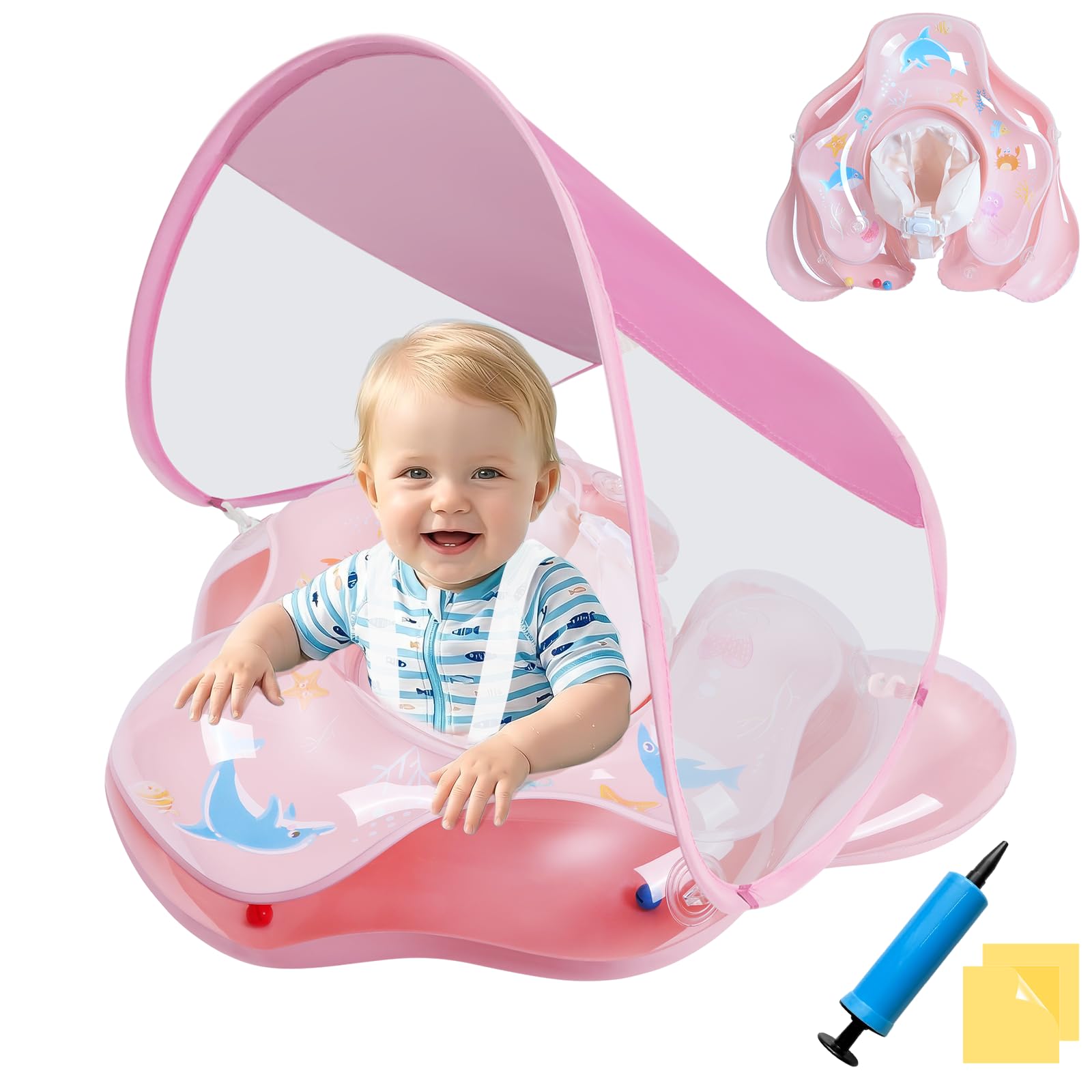 Baby Float with Canopy Ninonly Baby Swimming Float with Canopy UPF50+ Detachable and Adjustable Shoulder Straps