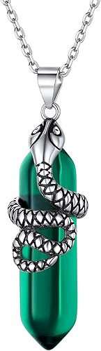 ChicSilver Collar con dije de piedra de cristal curativo, plata esterlinaserpiente, envuelto en piedras preciosas hexagonales creadas con piedra
