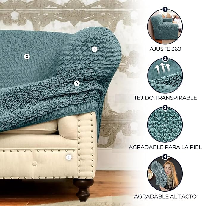 Menotti Funda De Sofá Esquinero En Forma De L, Funda Deslizante Para Sofá Y Sillón, Funda De Tela Suave, Protector De Muebles Elástico Y Elegante, Colección De Microfibra, Tiffany (1 Plaza