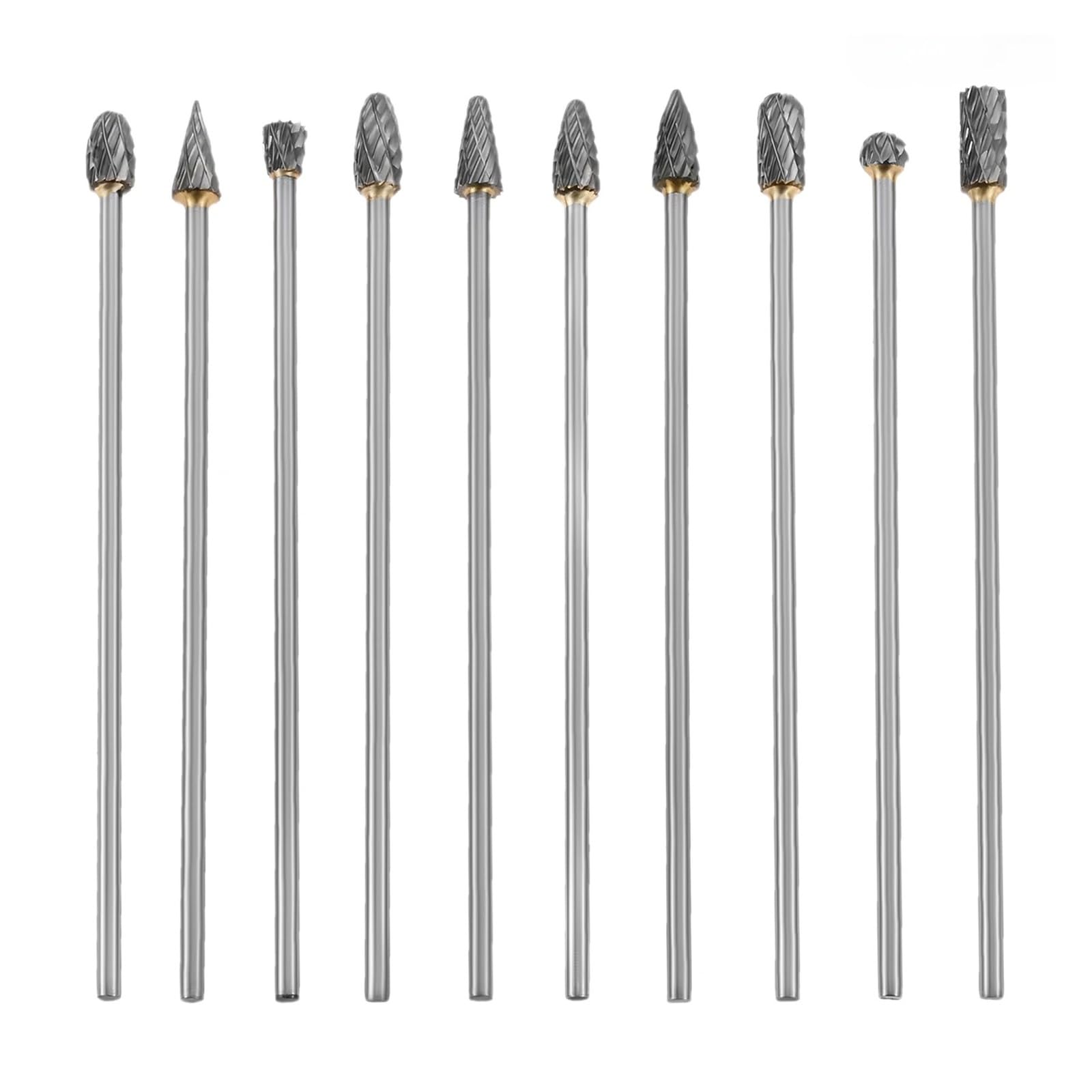 Set di frese rotanti in metallo duro da 10 pezzi, doppio taglio, punte intaglio in acciaio con gambo 1/8 "per la perforazione della lavorazione del legno, lucidatura, incisione