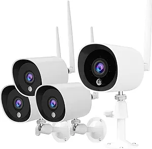 Rraycom 4Pack Security Cameras Outdoor/Home, 2K/3MP FHD Wireless IP Camera(Plug-in) with Night Vision, Motion Detection,24/7 Live View Video,IP66 Waterproof,Cloud Storage,Compatible with Alexa asin的图片