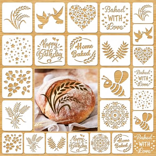 24PCS Artisan Bread Stencils for Sourdough Bread Stencils Baking Mold Set Cakes Cookies and Pie Baking Tools for Decorating 12 Style(5.9 x 5.9 Inch 3.9 x 3.9 Inch)