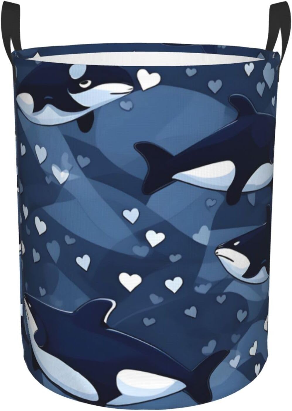 Blue Killer Whale Prints Round Single-Layer Laundry Basket Medium Item Storage Suitable For Bathroom Living Room And Home Decor.