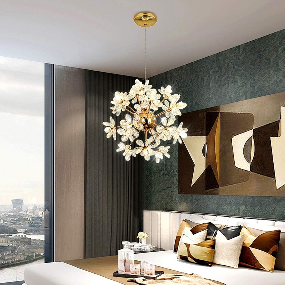 Modern Sputnik Firework Chandelier Led Pendant Lighting Fixture Adjustable Ceiling Light Fixture for Bedroom,Living Room,Dining Room,Gold B,32 Lights