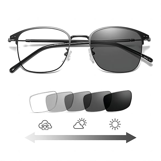 Sunkizzrs Blue Light Filter Reading Glasses Myopia Glasses Presbyopic Glasses Sunglasses Anti Glare UV & Blue Ray Light Filter Photochromic Lens (For -3.00 to +3.00 Power)