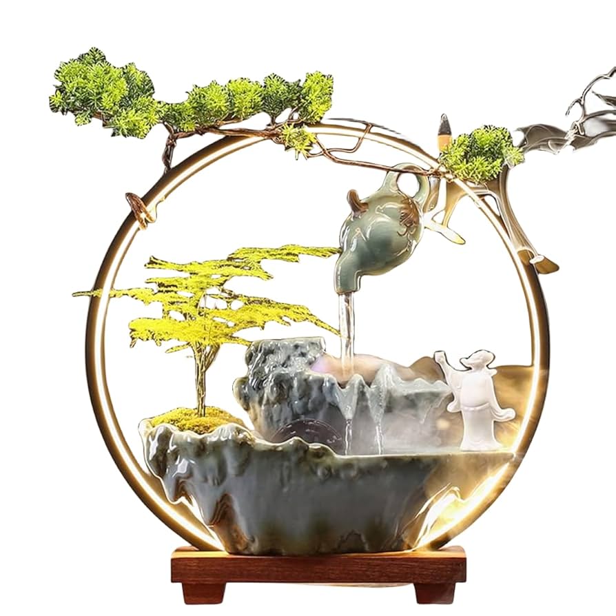 Amazon.co.jp: DENGZHOU(売店) 卓上噴水 滝 水の音 置物 LED