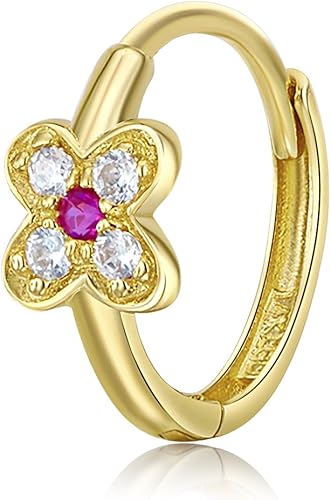 Miniatura 6 de Aretes Huggie de oro amarillo real de 14 k con circonita cúbica (0.394 x 0.394 in), Oro de 14 quilates, Circonia cúbica