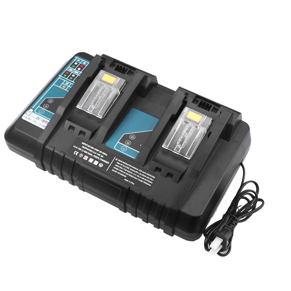 DC18RD Cargador de Doble Puerto 7A Cargador Rápido para DC18RC DC18RA DC18SF Compatible para Makita 14.4V-18V BL1415 BL1430 BL1830B BL1840B BL1845B BL1850 BL1850B Recycled Claim Standard 100