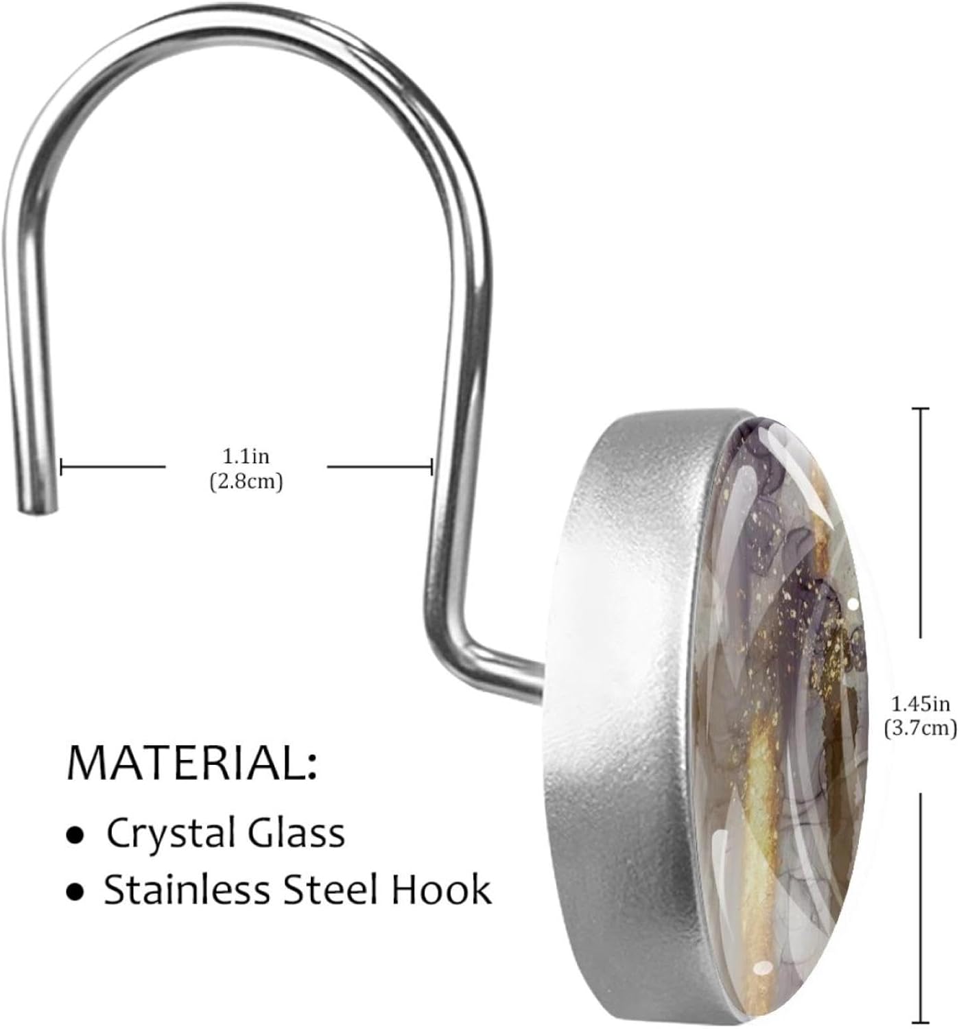 Mid Century Modern Brown Gray Purple Gold Beige Decorative Shower Curtain Hooks Rings Set of 12 Hooks for Shower Curtain Rustproof Curtain Rings for Bathroom