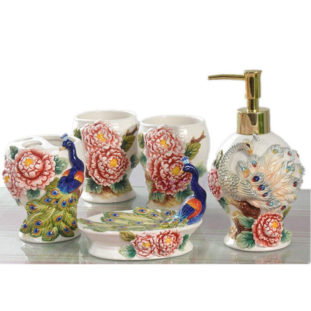Set De Baño De 5 Piezas: Incluye Dispensador De Jabón De Bomba Soporte para Cepillo De Dientes Vaso Y Bandeja,F