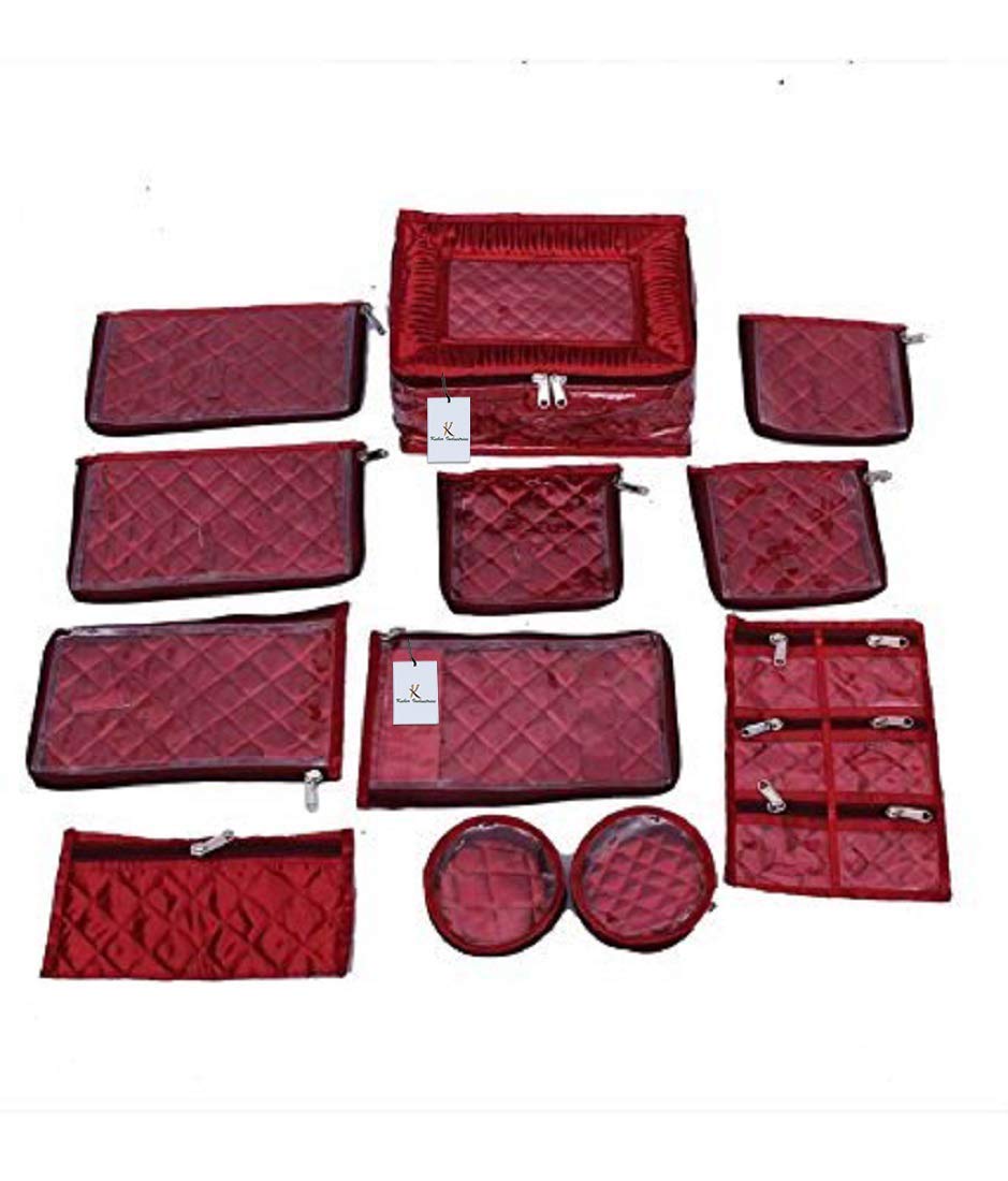 Kuber IndustriesJewellery Kit with 12 Pouches (Maroon Satin)