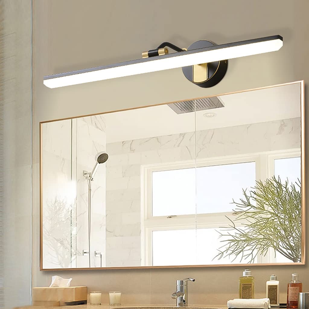 Espejo Frontal luz baño Chino Espejo gabinete luz led baño Impermeable Simple Espejo luz lámpara de Maquillaje (Color : Black, Size : 58cm)