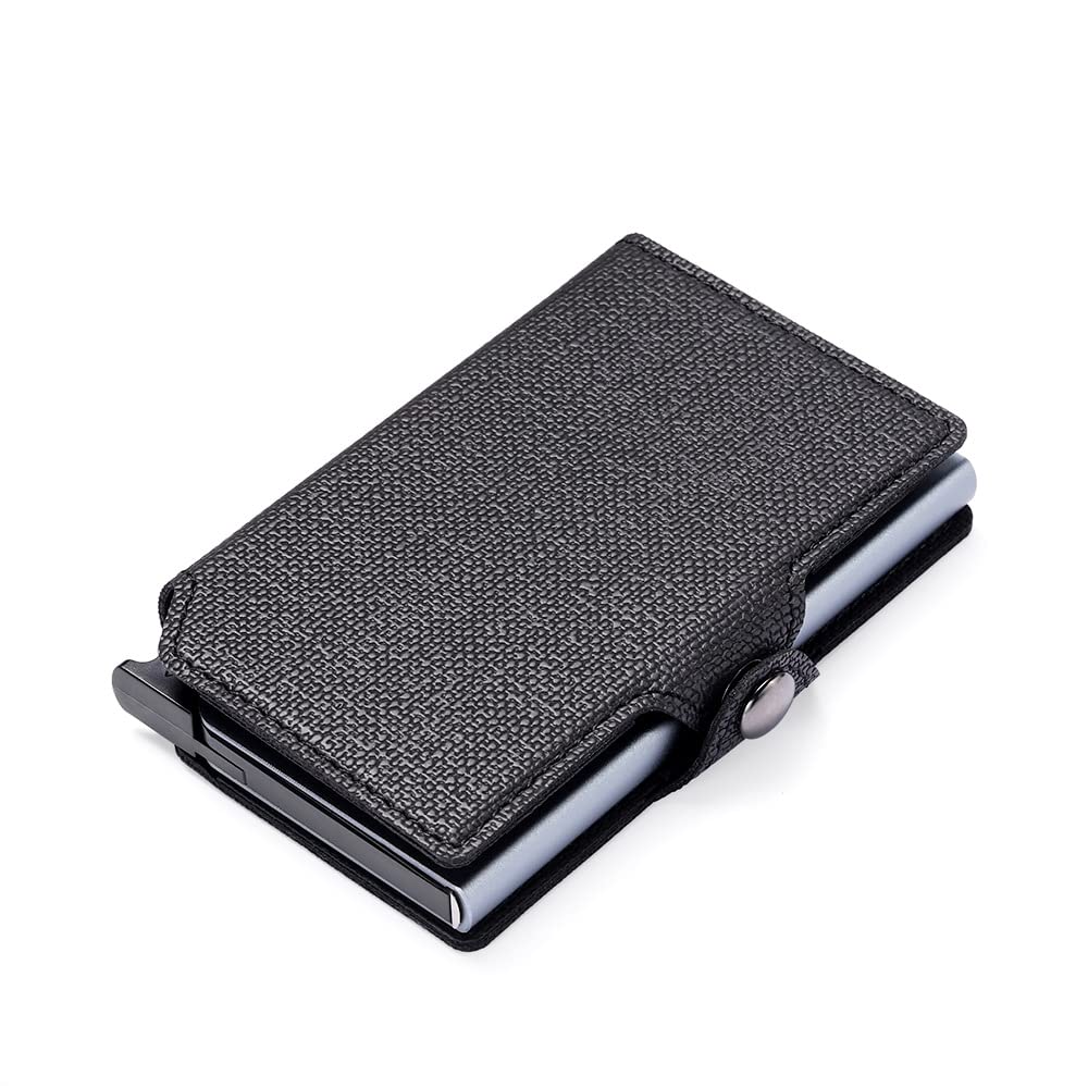 RFID Card Holder Wallet with Ultrathin Metal Card Case for Men and Women, Credit Card Holder with Banknote Compartment (Black + Grey)