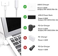 Vista 4 de Charge Converter 85W Output, USB C Female to Magnetic 2 T Tip Charging Cable Compatible with Mac Book (2012-2016) air 11'' 13''/ Pro 13'' 15