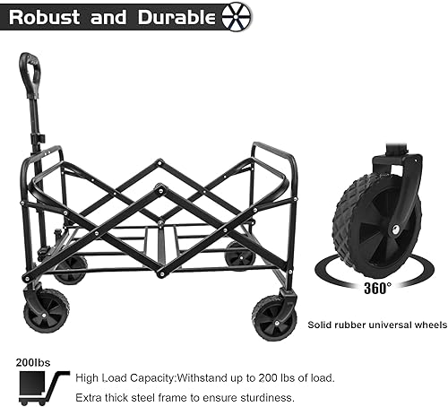 Miniatura 5 de Carro plegable plegable, carrito de playa resistente con ruedas plegable, carrito de comestibles plegable utilitario para camping, deportes,