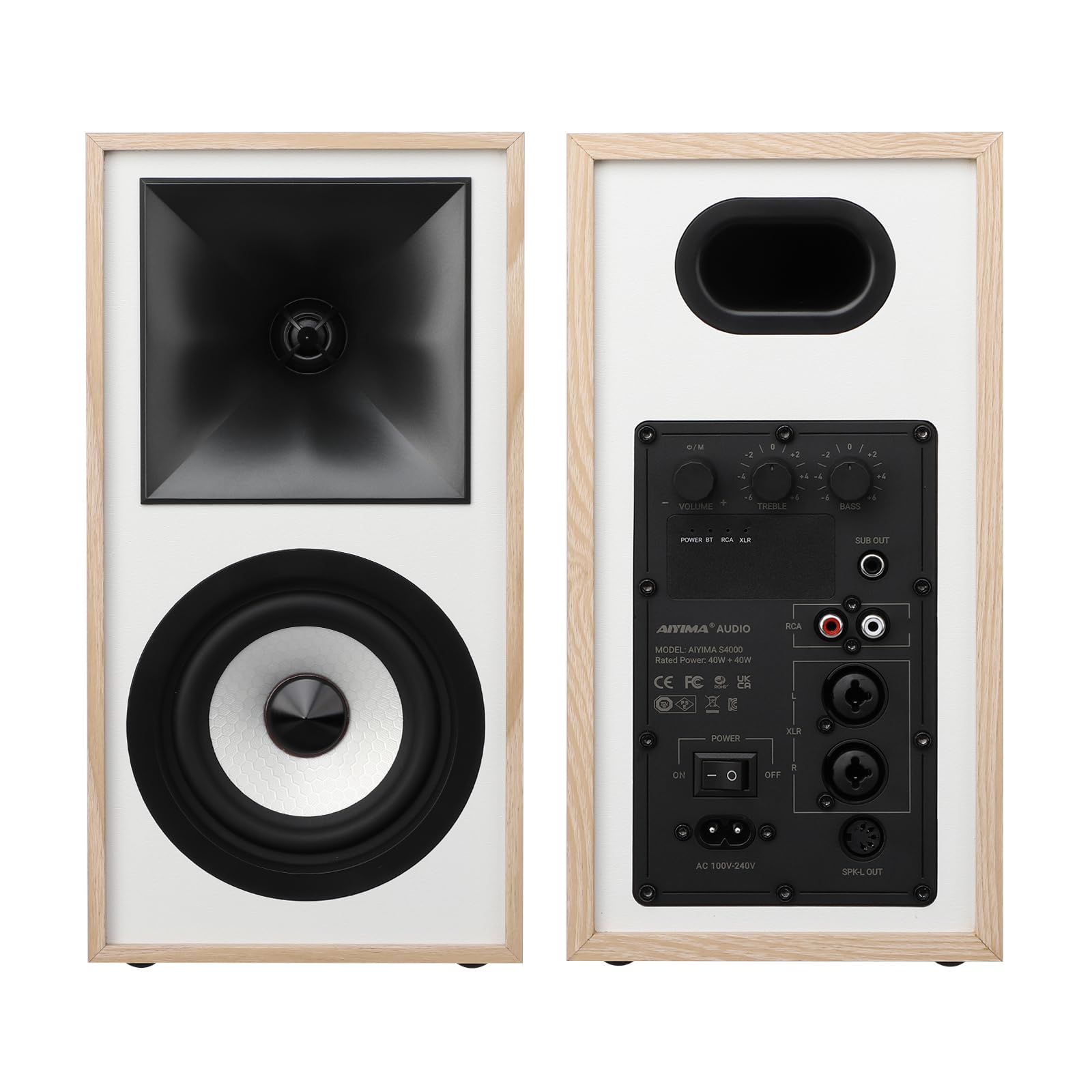 AIYIMA S4000 Altoparlante da scaffale attivo 2.1, 80W RMS Casse Monitor da Studio con Woofer 4", Bluetooth 5.0, Ingressi XLR & RCA, Uscita Subwoofer, per PC, Home Theater e Studio