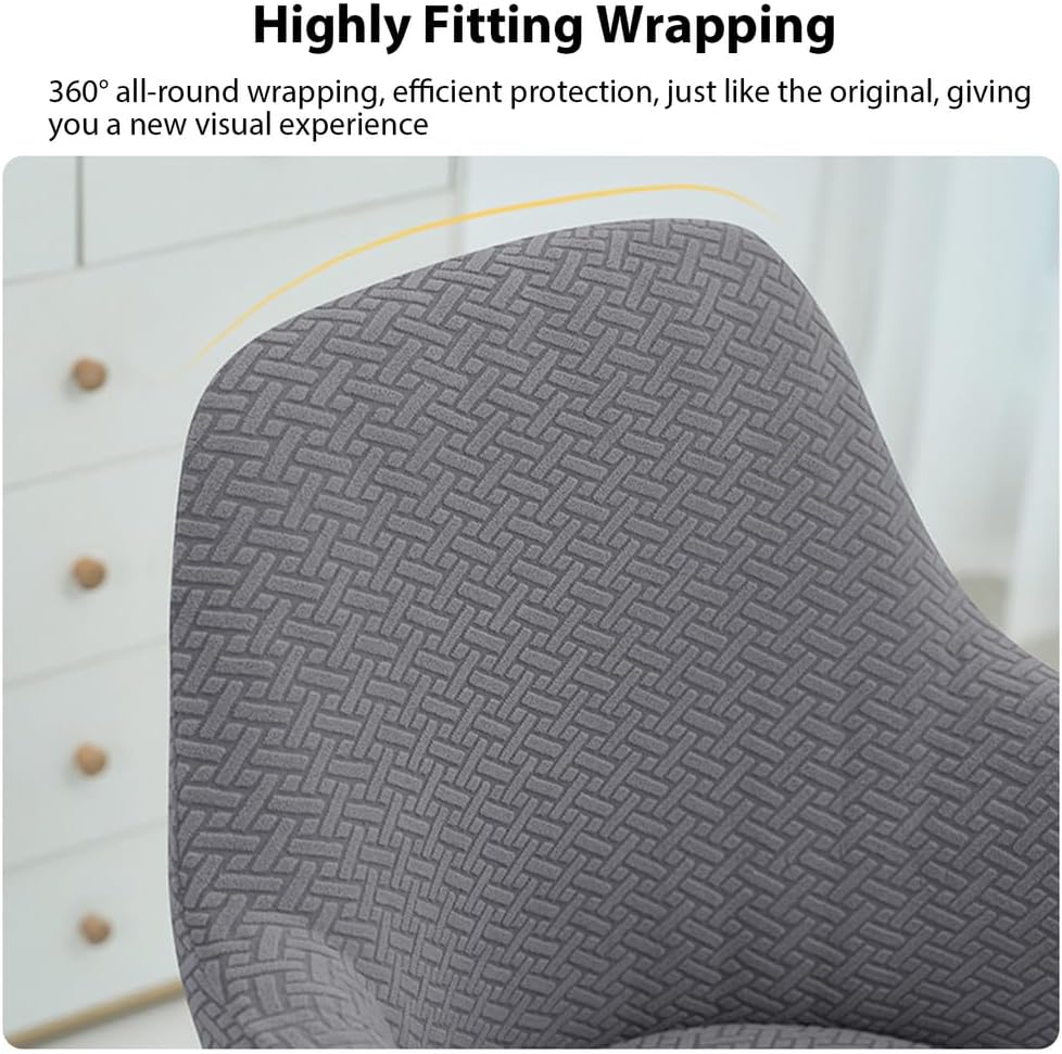 Stretch Curved Back Dining Chair Covers with Armrest, Swivel Armchair Cover Protector, Office Desk Chairs Sliopcover for Dining Room Home Decor,Gray 2pcs
