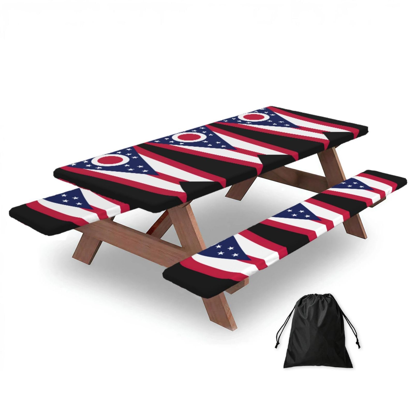Yqxwjl Black Ohio State Flag Print Camping Essentials Waterproof Camping Table And Bench Cover With Drawstring Bag 183 Cm