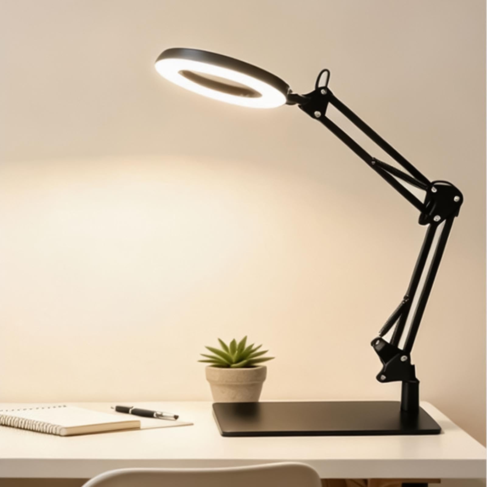Lampada da tavolo con lente d'ingrandimento, pieghevole, 10 livelli di