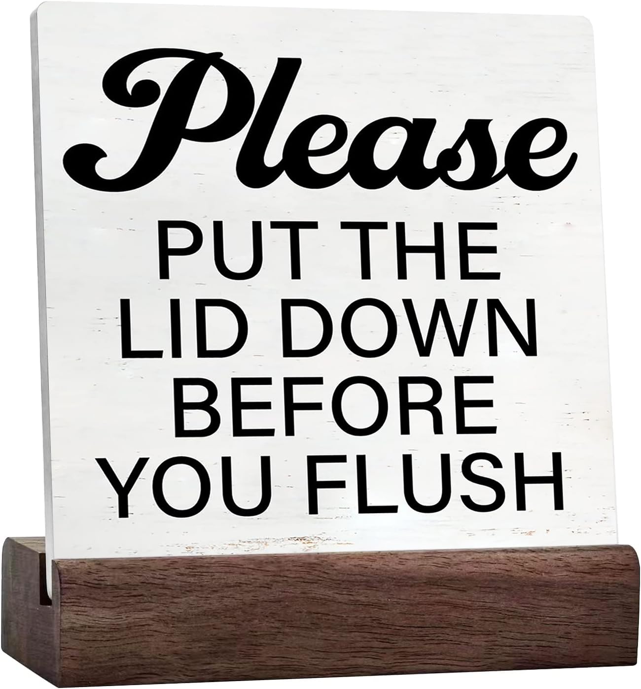 Pibonto Women's Desk Decor Bathroom Sign With Saying Please Put The Lid Down Before You Flush Rustic Home Guest Toilet Decor Table Sign Rustic Ceramic Table Plaque, 4X4 Inch, Style-1