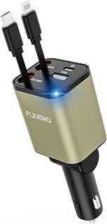 Flexino Retractable Car Charger for iPhone 16, 69W Fast Charging Car Charger USB C, Car Chargers with 2 Retractable Cords 2.6ft, Car Adapter for iPhone 16/15/14/13/12 Series, Galaxy, Yellow-Green