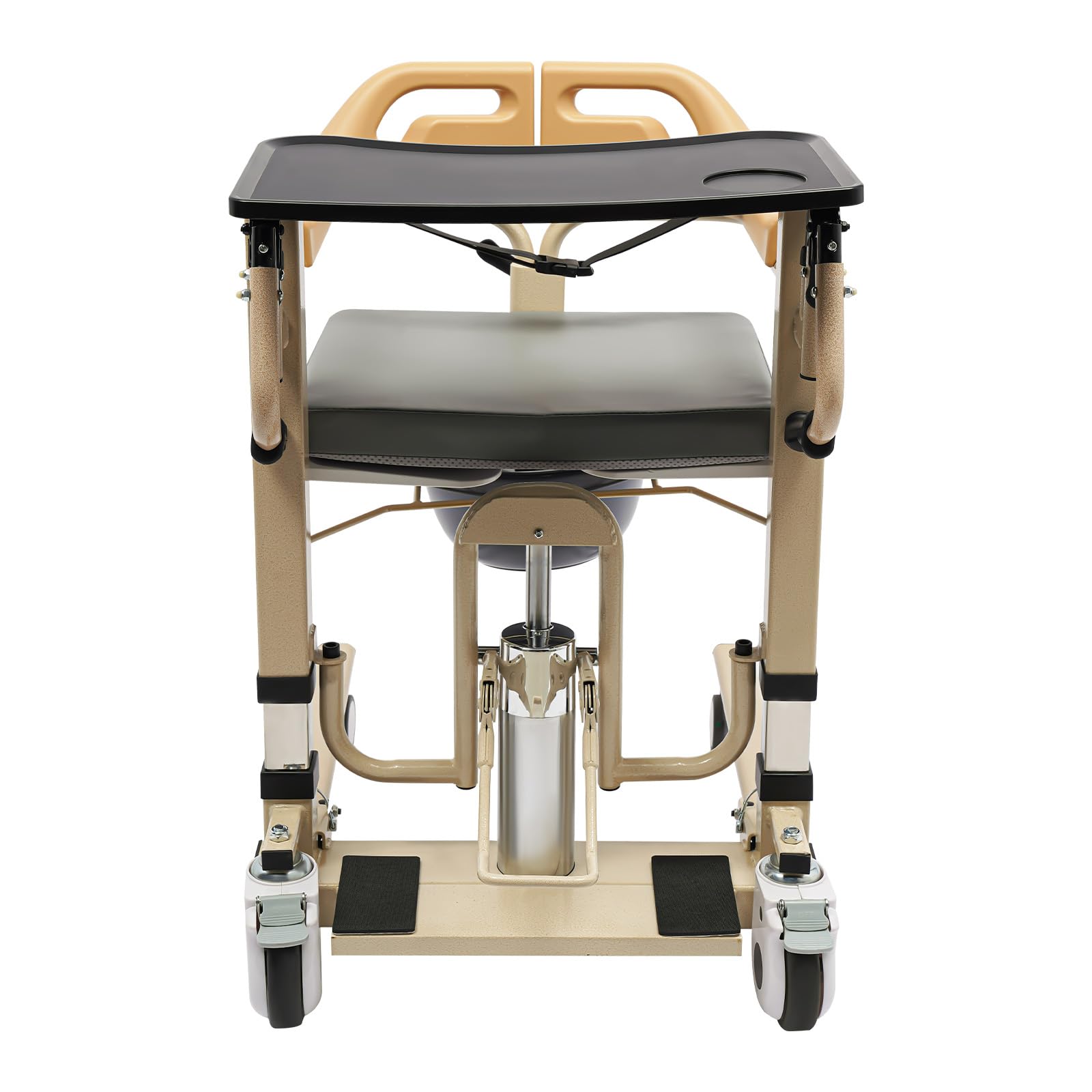 Hydraulischer Patientenlifter Transferstuhl mit kleiner Tisch, 441 lbs. Multifunktions-Senioren-Hydraulik Höhenverstellbare Transportrollstuhl Duschstuhl Liftstuhl, 180° Geteilter Sitz Patientenlifter