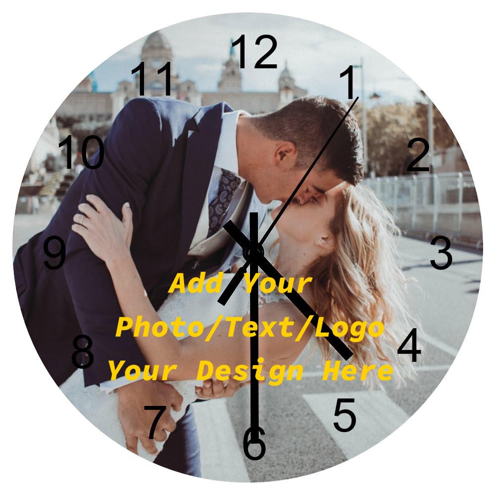 TUSDFIT Personalized Wall Clocks with Picture, Silent Non Ticking Custom Clocks for Walls, Customized Round Wall Clock for Home School Kitchen Bathroom, Family Cat Lover (Simple-Number, Multiple)
