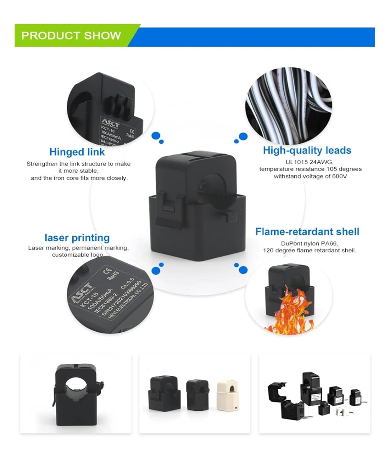 ZDIEVYPP スプリットコア変流器 0.5クラス AKH-0.66K 直径36mm 400A/20mA Kenos KCT-16クリップタイプ変流器スプリットコア電流変圧器家庭用充電パイル(50mA)