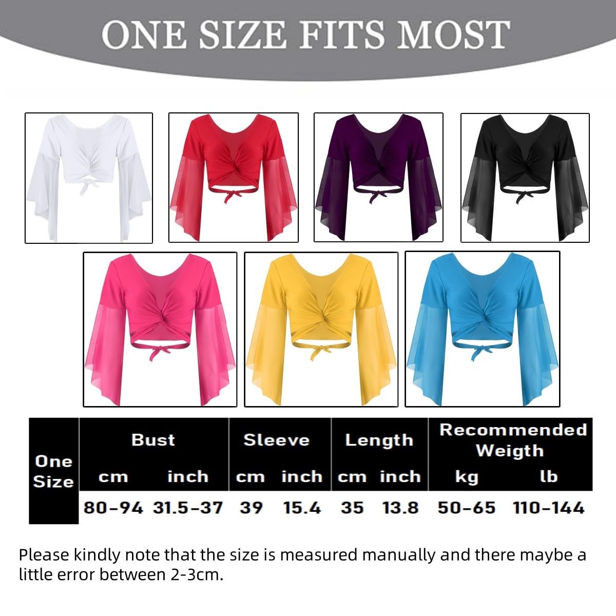 Blusa de baile con mangas acampanadas para mujer, cuello V mangas 3/4 de tul, blusa cruzada para danza del vientre tribal, camisa con cordones blusas borlas for festivales, discotecas ropa de baile
