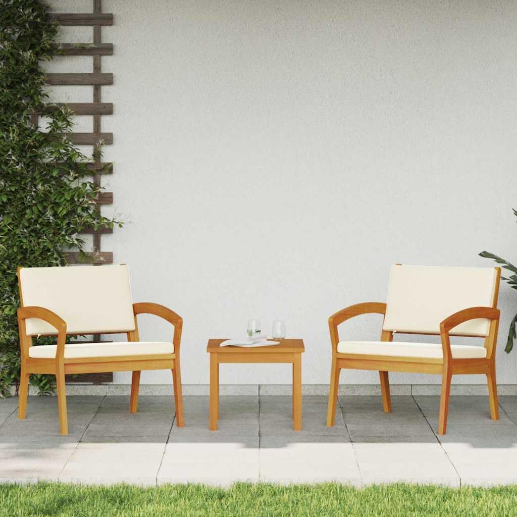 Set da bistrot 3 pezzi con cuscino in poliestere marrone, set esterno da bistrò 3 pezzi marrone, tavolo da bistrot con sedie marrone poliestere mobili da giardino in legno di acacia